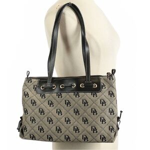 Authentic Dooney & Bourke black gray canvas monogram satchel